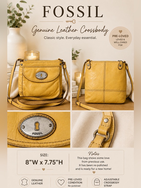 Fossil Handbags - Vintage Fossil Yellow Genuine Leather Crossbody